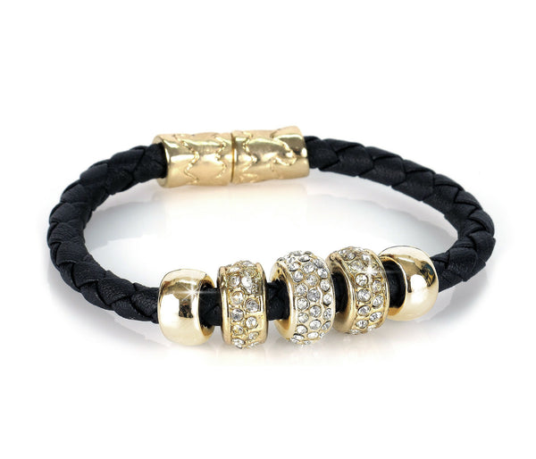 Custom Women's Leather Bracelet with Charm Accents
